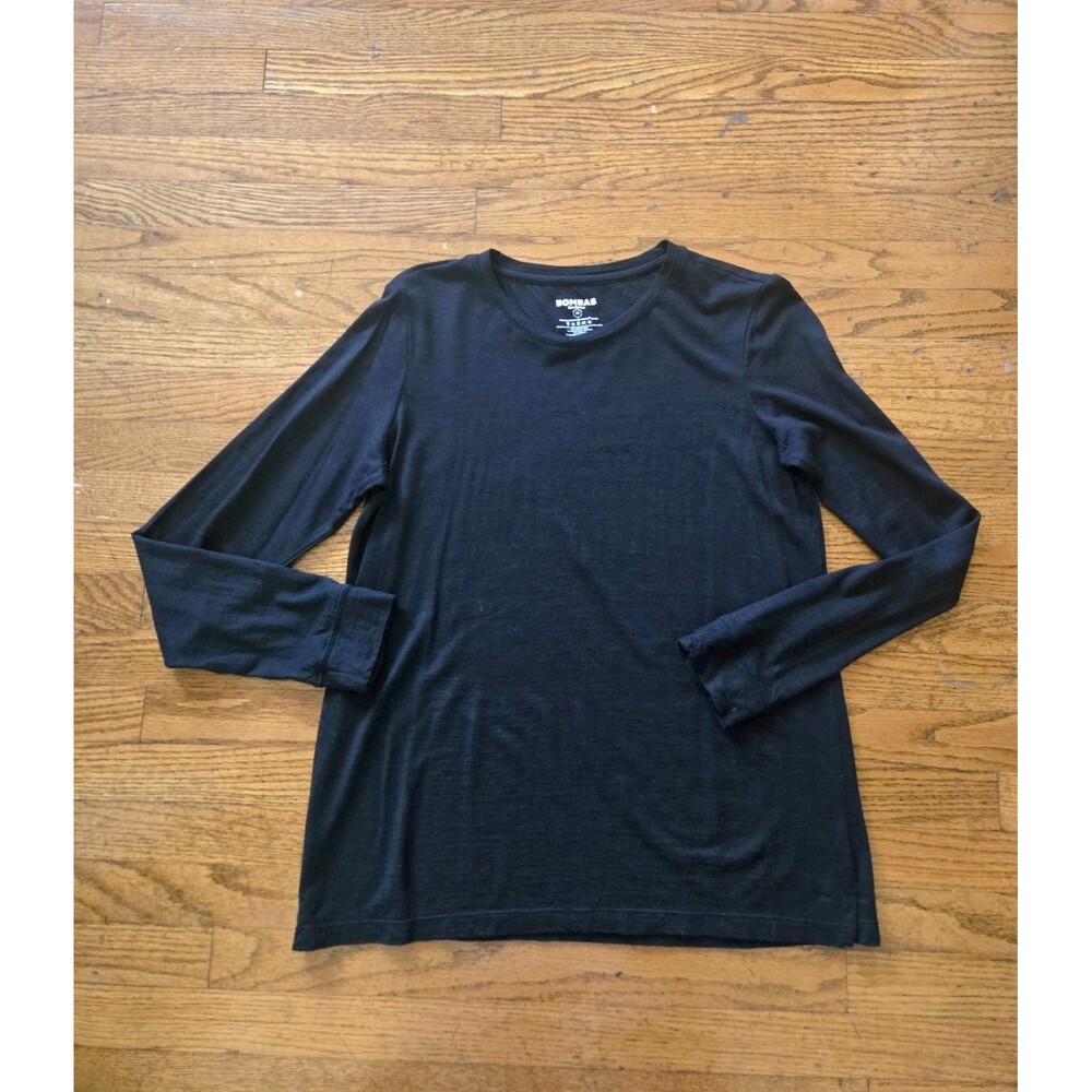Bombas Black Merino Wool Blend Crew Neck Long Sleeve Shirt Size Medium